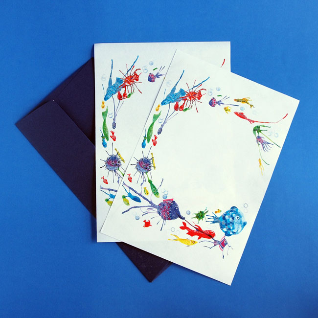 Rainbow tropical fish letter writing paper and envelope