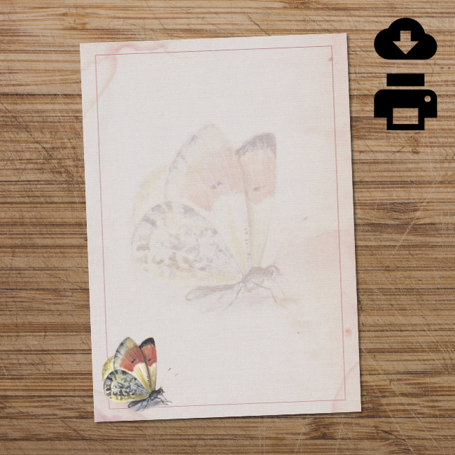 Orange & yellow printable butterfly writing paper
