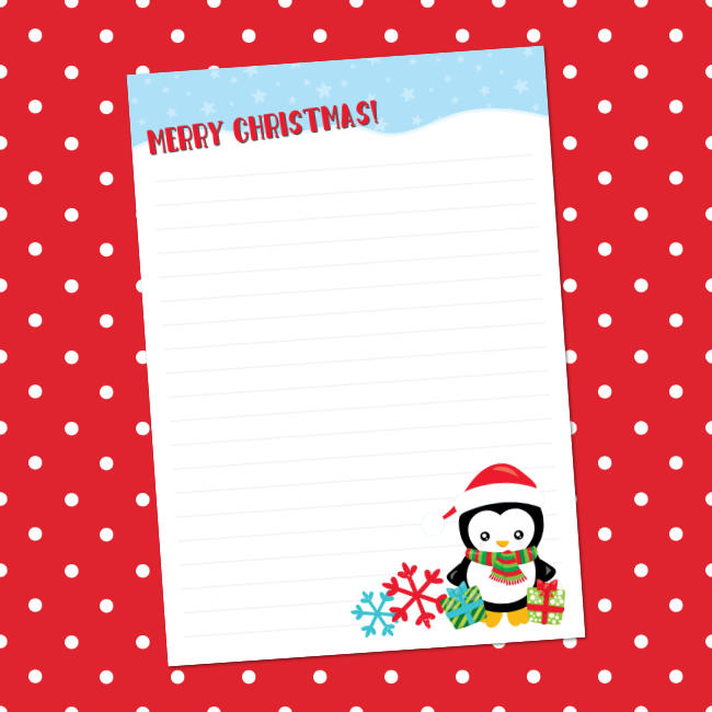 Christmas penguin letter writing paper